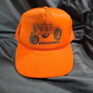 Vintage Trucker Hat Cap Allis Chalmers Tractor Mesh Foam Snapback Orange 90s